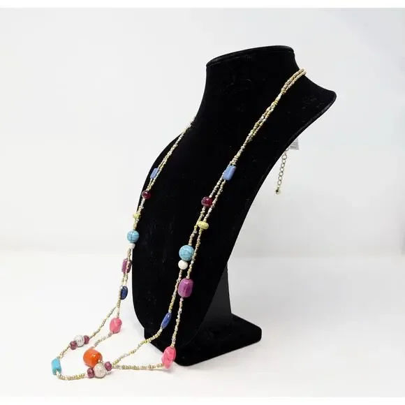 Chicos Necklace Double Strand Layered Multicolor Beaded Long New - Picture 5 of 8